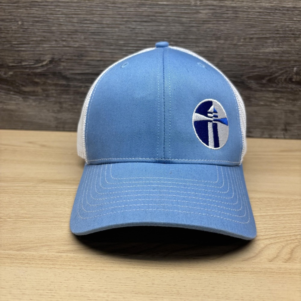 Lighthouse Hat Cap Snap Back Light Blue White Mesh Trucker Embroidered Mens